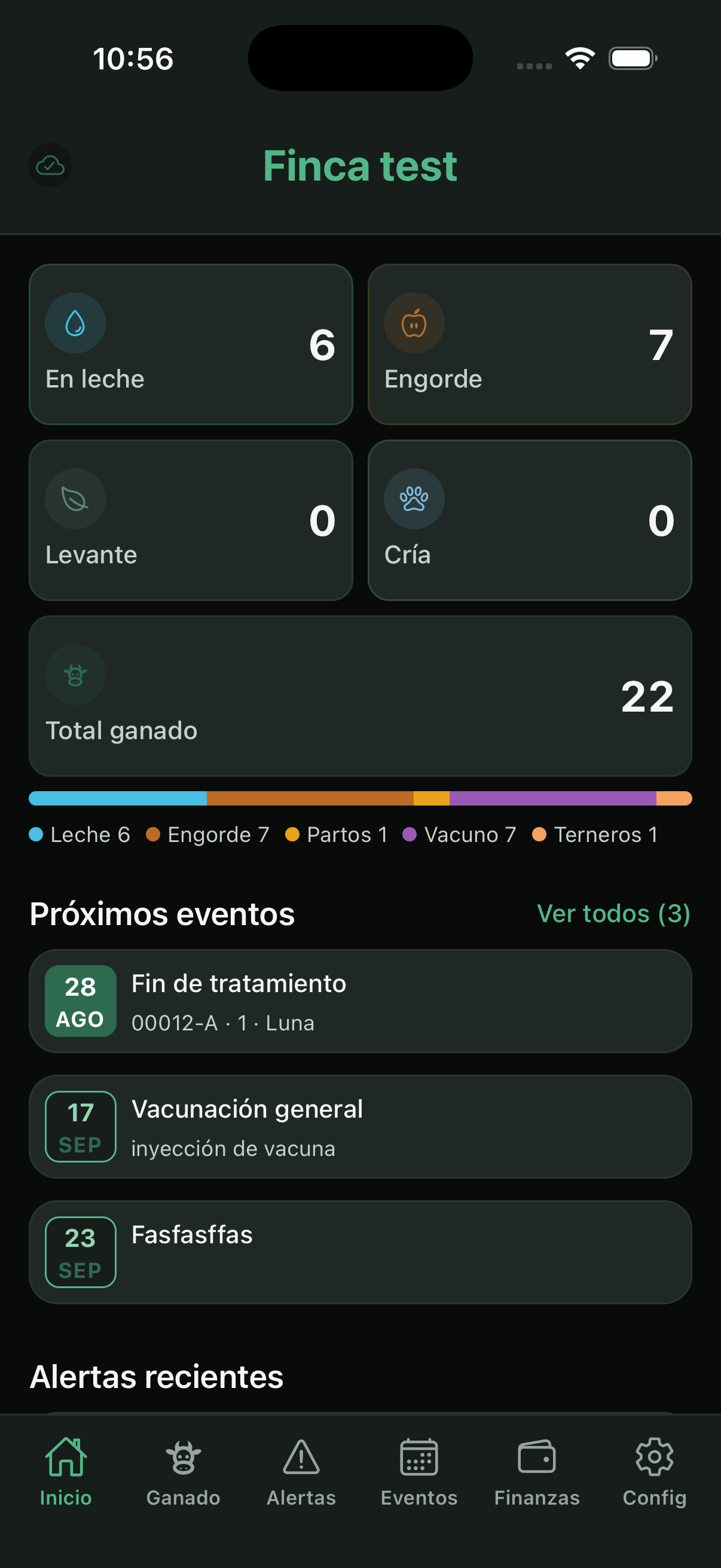 Pantalla Inicio con totales y accesos directos