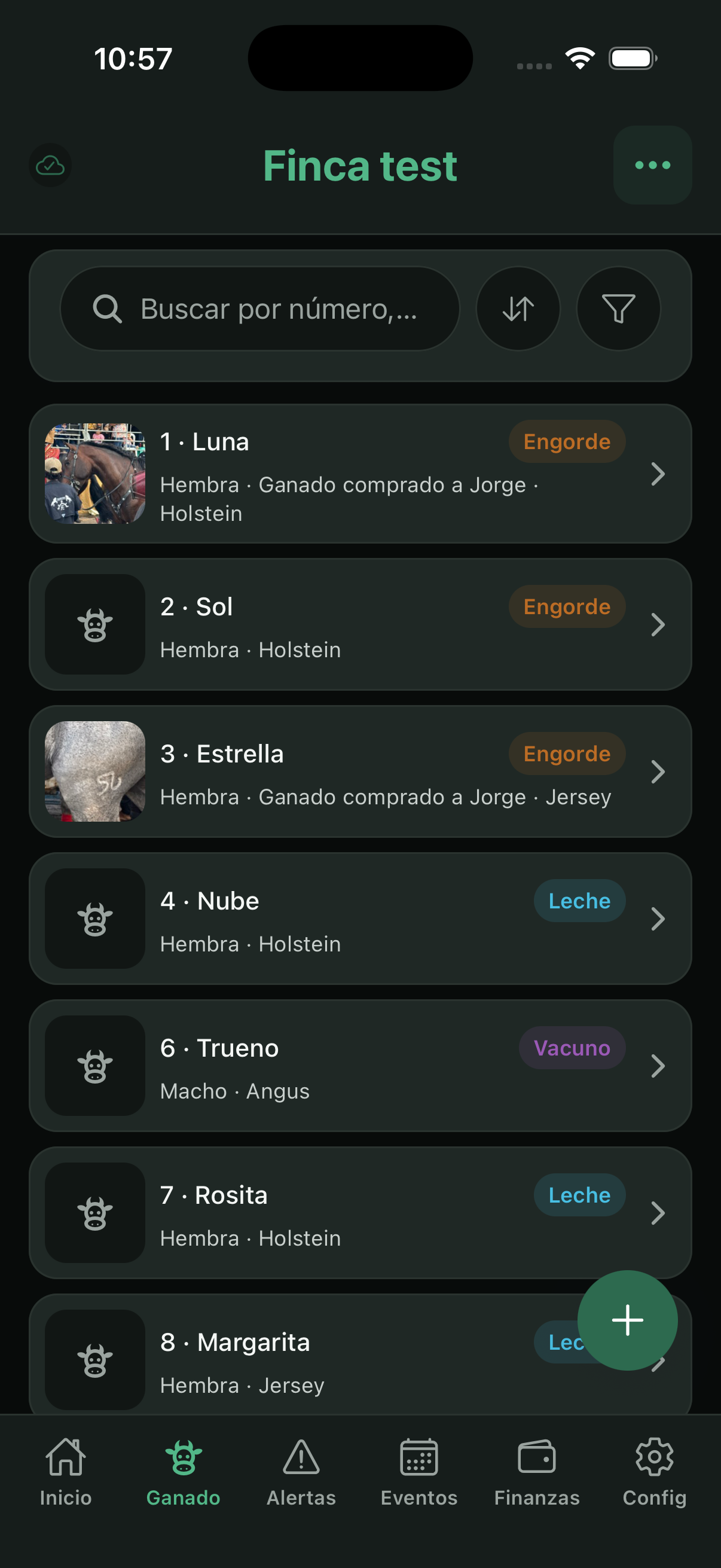 Listado de animales con búsqueda y ordenar