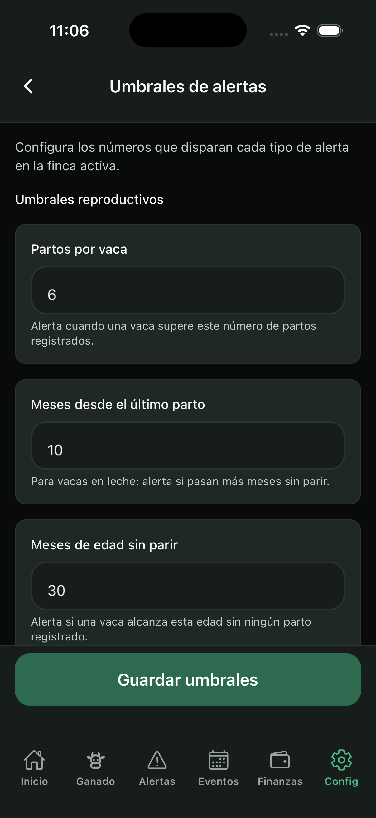 Umbrales de alertas