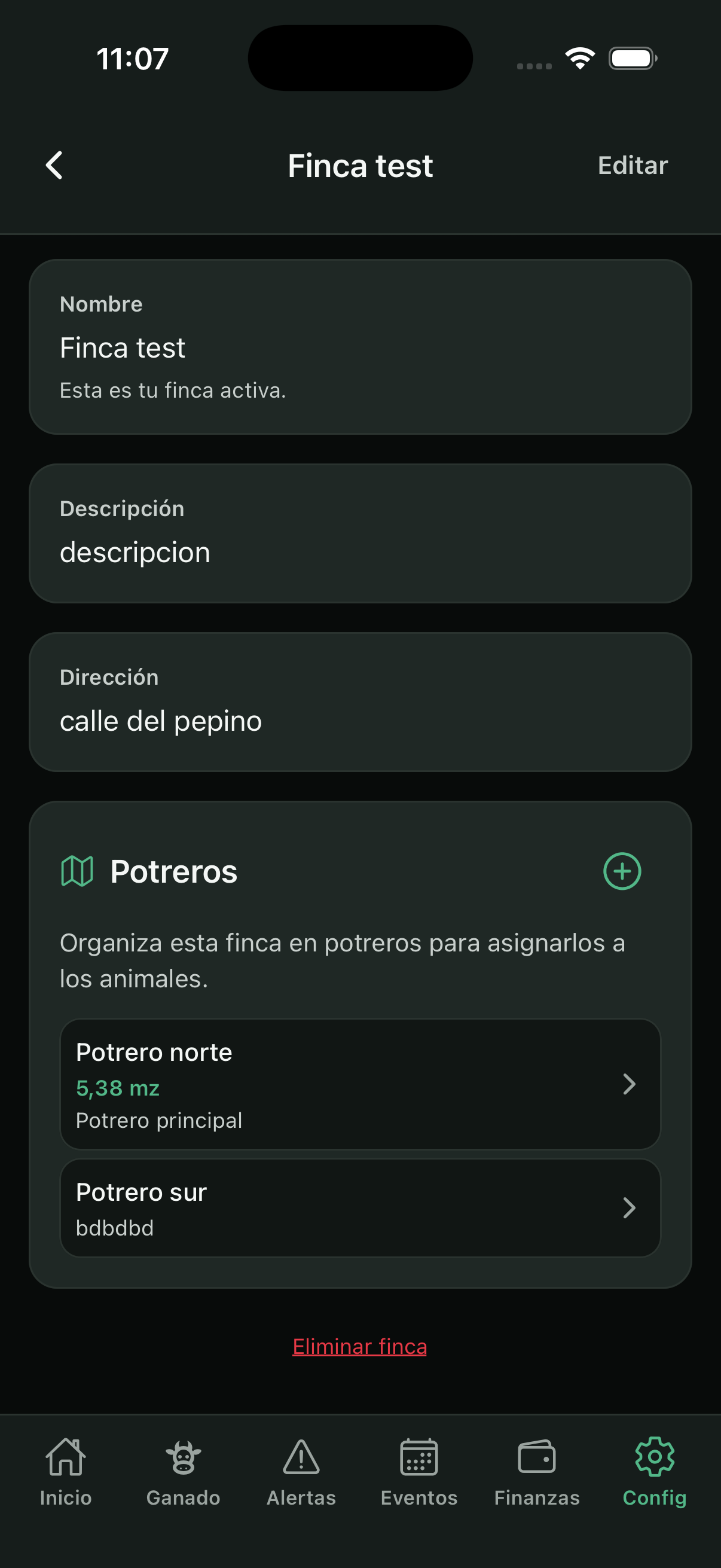 Detalle de finca con potreros