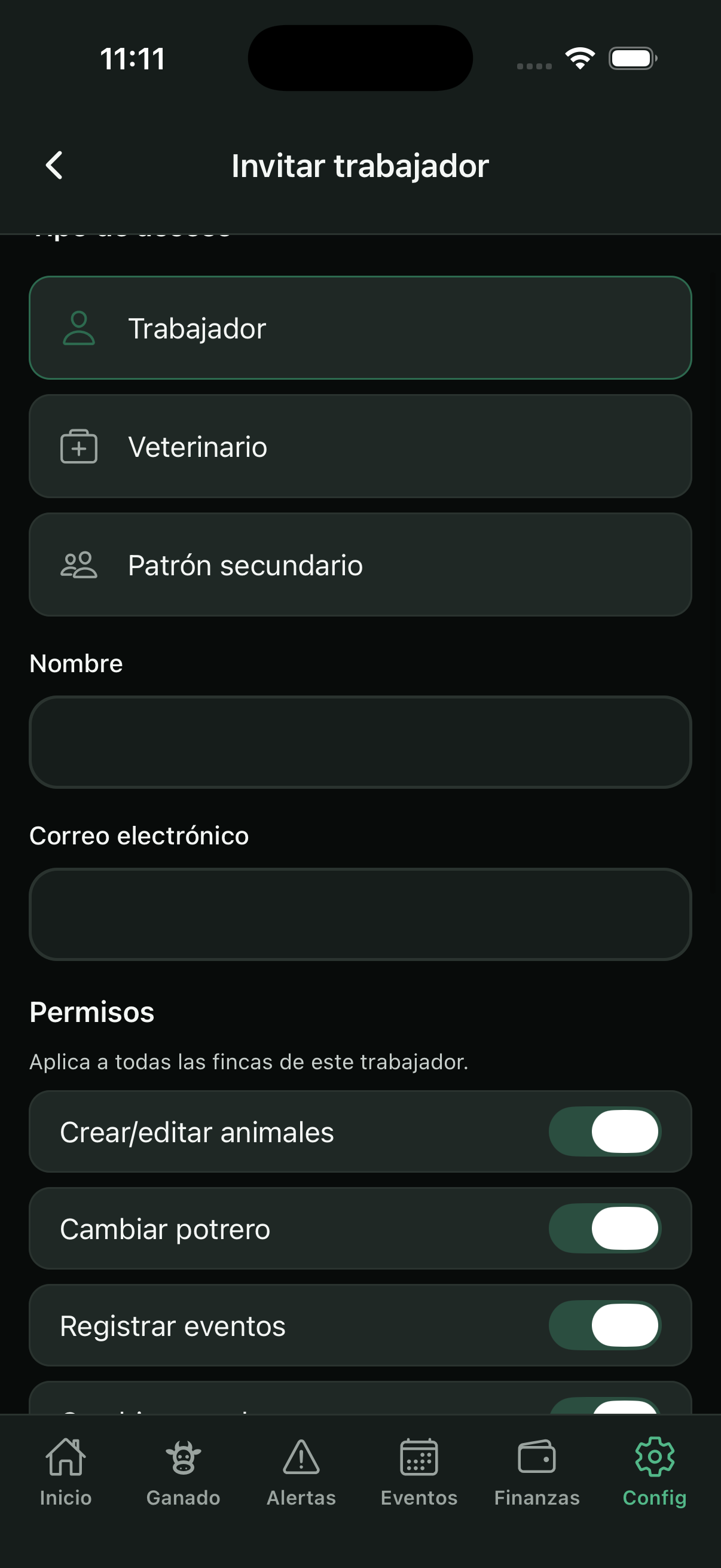 Invitar trabajador con permisos