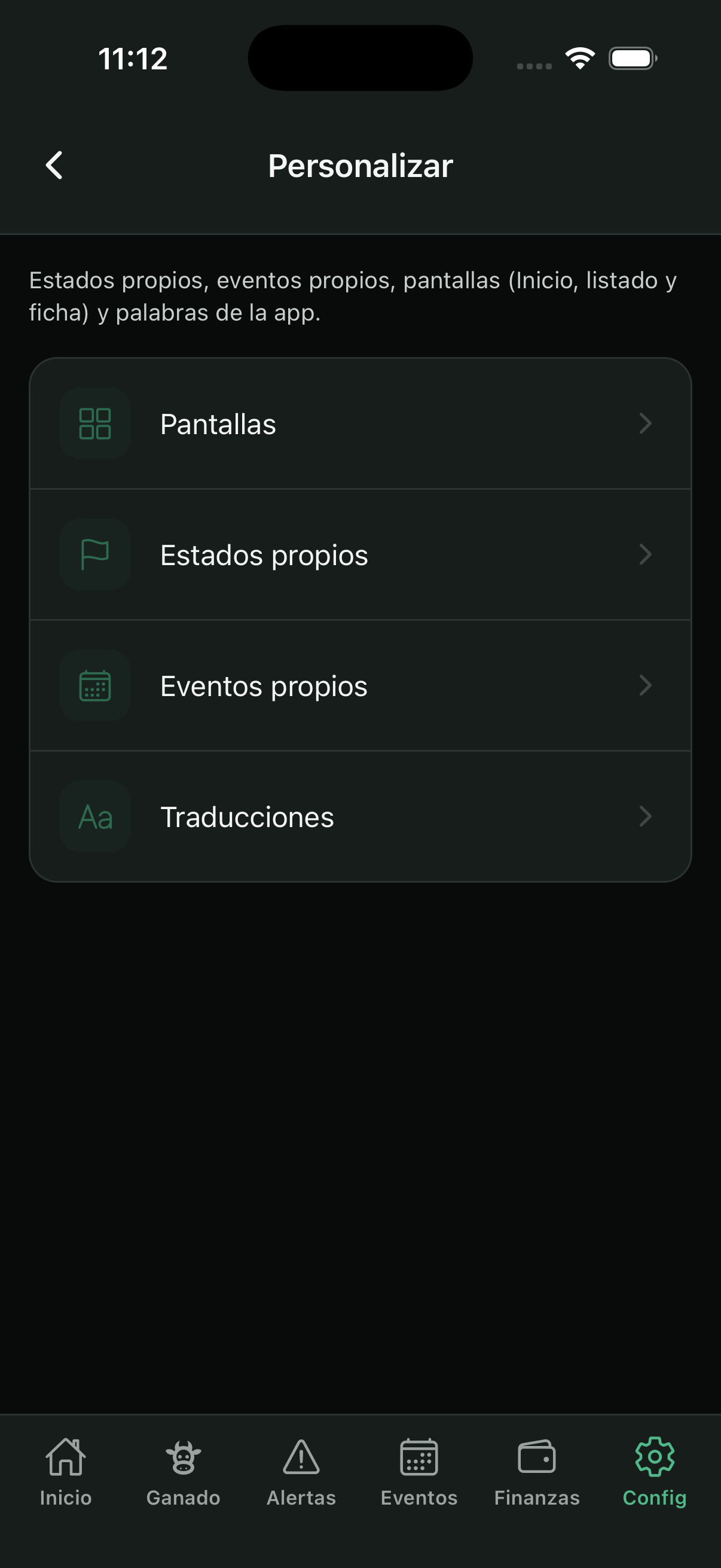 Hub Personalizar / Pantallas